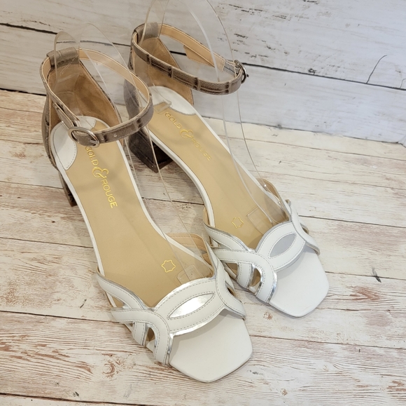 Gold & Rouge white leather and embossed croc block heel sandals - Picture 11 of 13